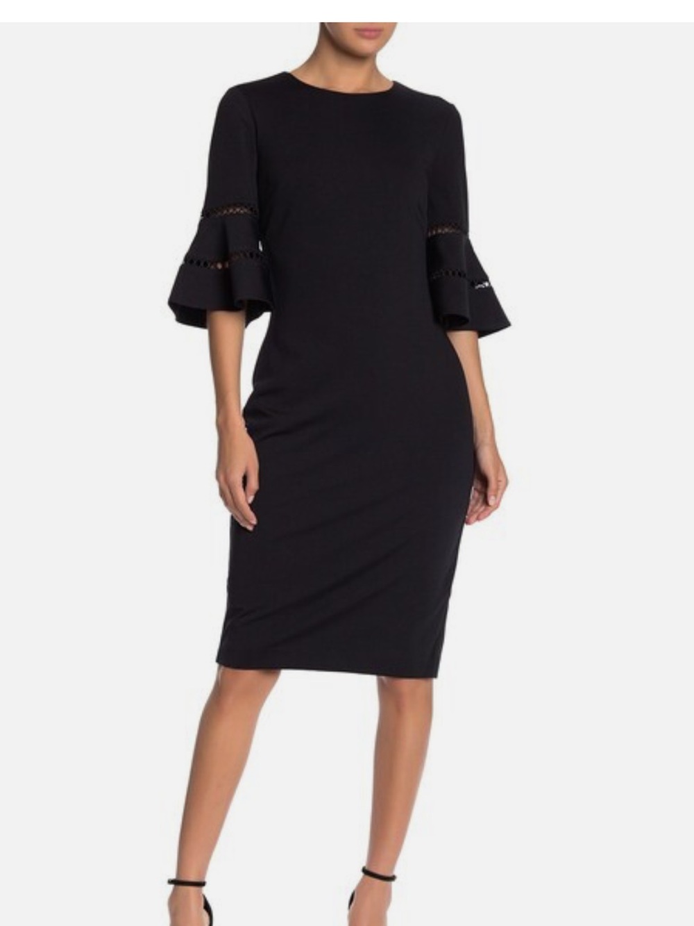 TED BAKER FILNIO BELL SLEEVE BODY-CON BLACK DRESS
